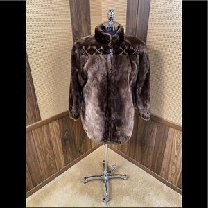 BROWN SHEARED BEAVER ZIPPERED FUR JACKET COAT